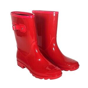 Evshine Boots Womens 39 Mid Calf Rain Garden Red Rubber Pull On Waterproof NEW